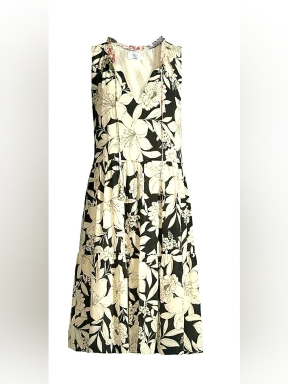 Jade by Johnny Was Juliette 100% Silk Tiered Dress Floral Black Size S